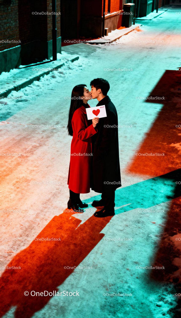 Couple Sharing a Kiss Holding Heart Valentine Card