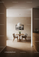 Modern Minimalist Dining Room with Wooden Furniture and Cozy Atmosphere