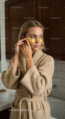 Woman Applying Under-Eye Patches in Cozy Home Environment
