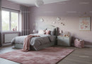 Cozy Children's Bedroom with Pastel Pink Decor and Cloud Wall Art
