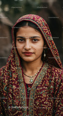 Indian Woman in Traditional Embroidered Clothing and Jewelry