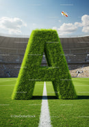 Large Grass Letter A on Soccer Stadium Field