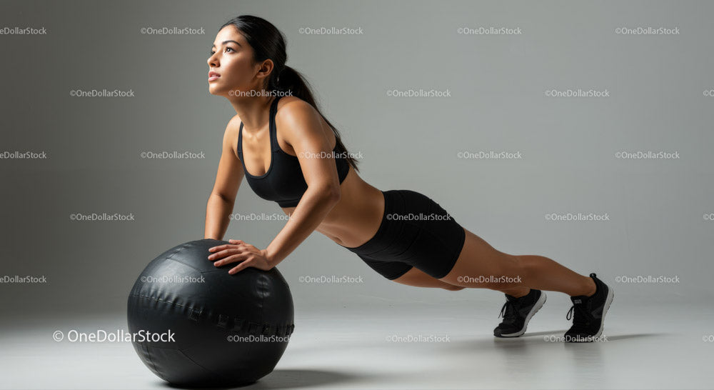 Athletic Woman Performing Plank Exercise with Stability Ball