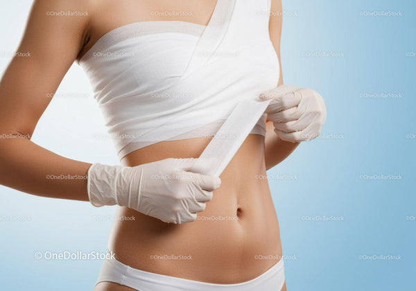 Woman in Medical Gloves Examining Abdomen During Health Checkup