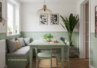 Bright Cozy Kitchen Corner with Large Indoor Plants and Light Green Walls