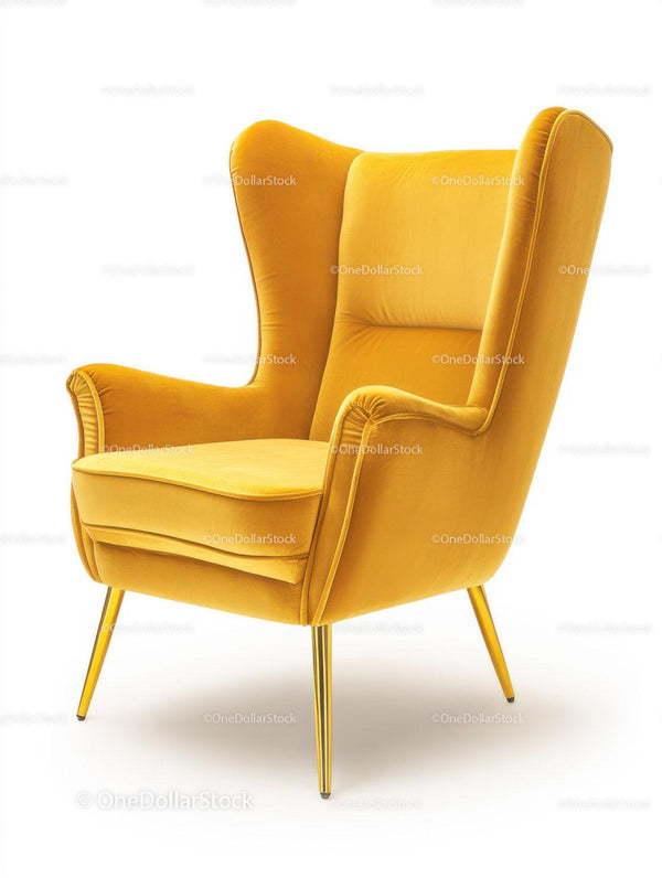 Elegant Yellow Velvet Armchair with Gold Legs for Modern Interiors