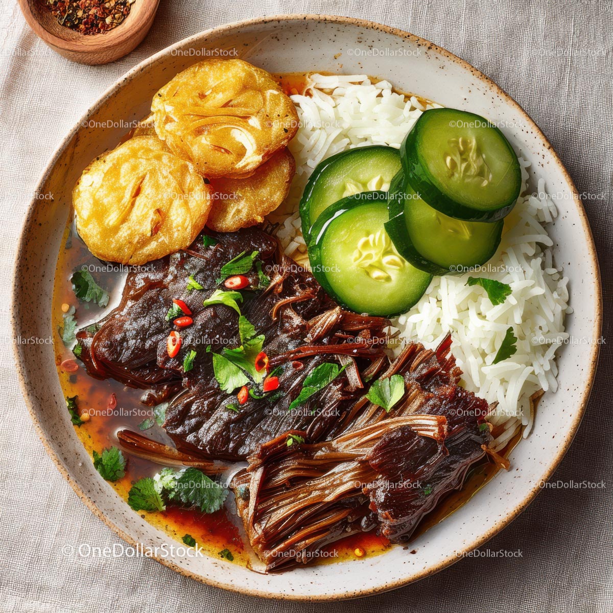 Savory Beef and Rice Bowl with Crispy Garnishes