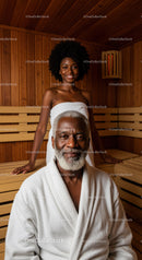Elderly Man and Young Woman Enjoying Relaxing Sauna Session