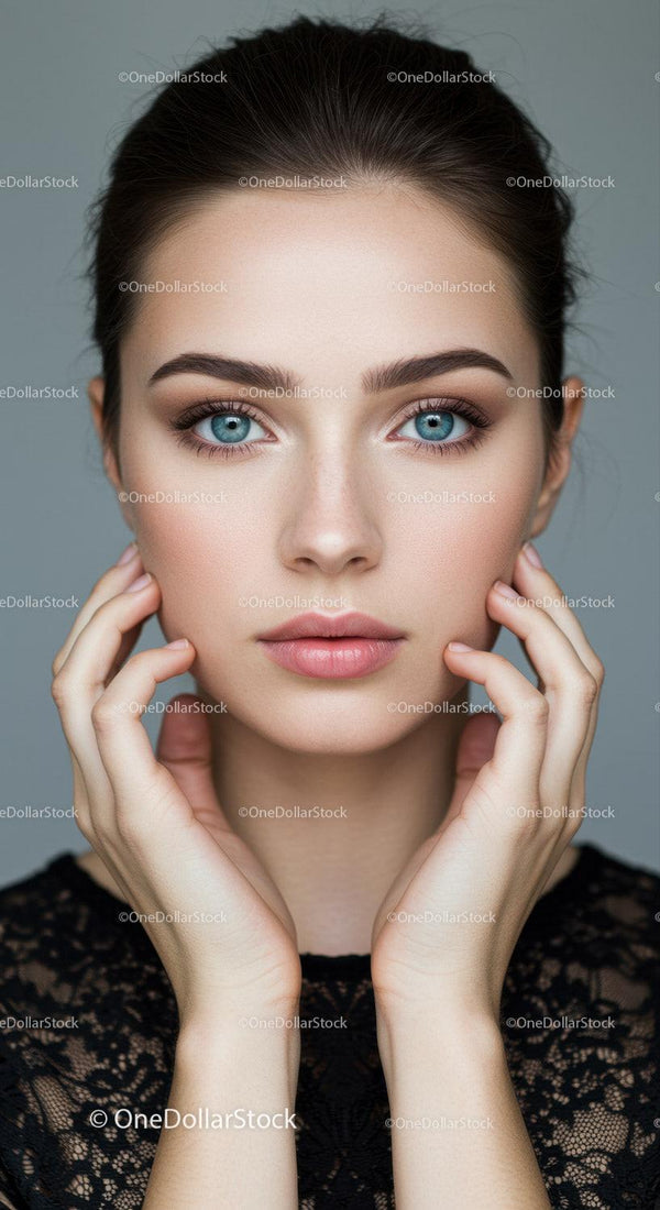 Close-Up Portrait of a Beautiful Woman with Blue Eyes and Clear Skin