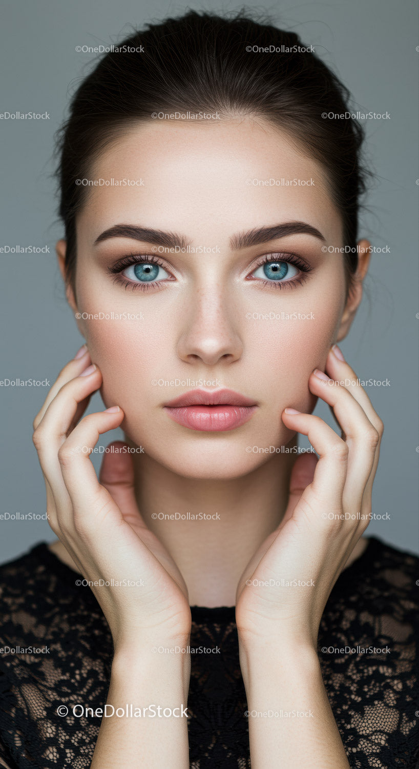 Close-Up Portrait of a Beautiful Woman with Blue Eyes and Clear Skin