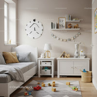 Modern Children's Bedroom with Wall Clock and Cozy Decor