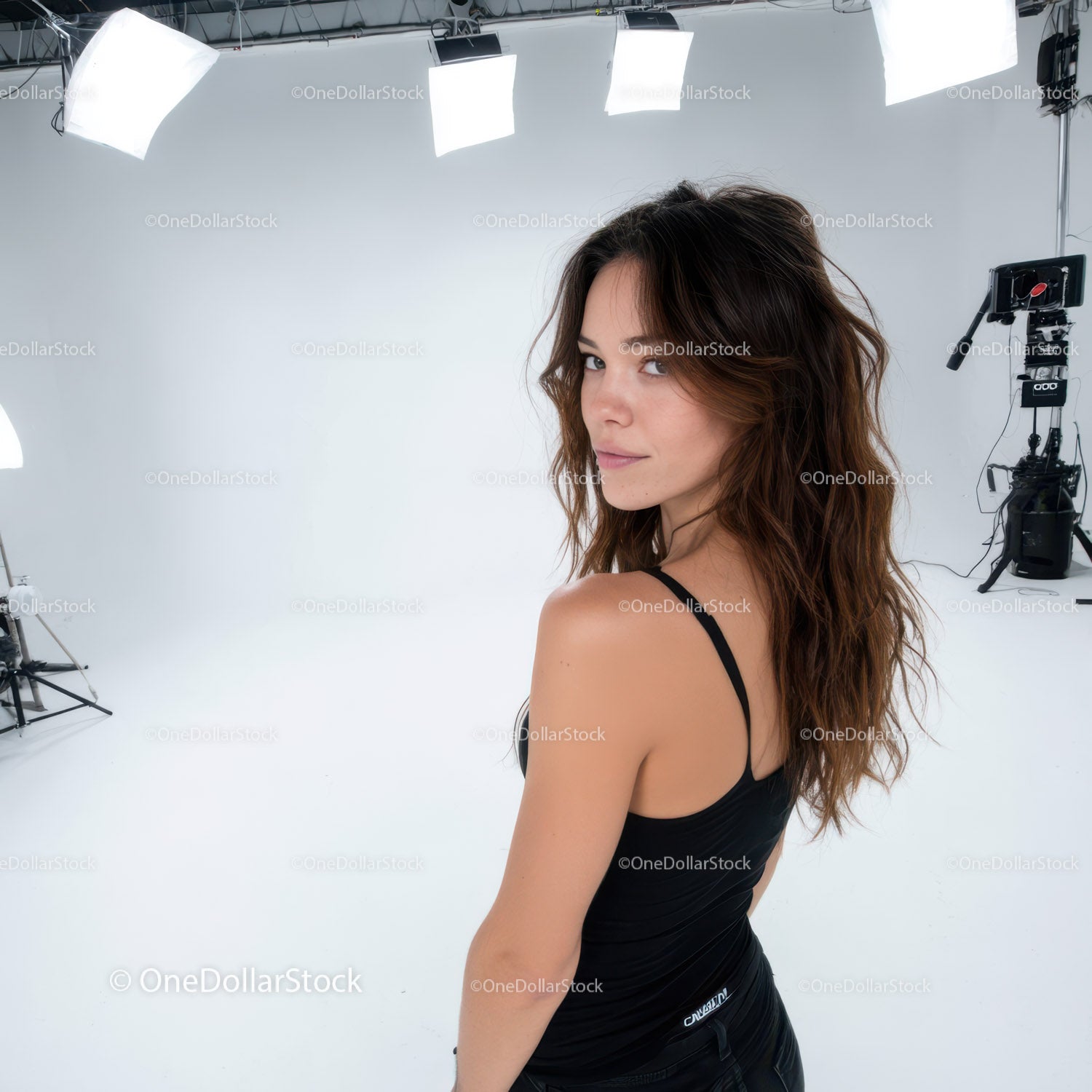 Professional Studio Portrait of a Woman in Black Dress with Studio Lighting