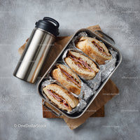 Delicious Ham and Cheese Sandwiches in Metal Lunchbox with Thermos