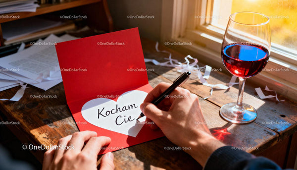 Writing a Heartfelt Love Note with Red Wine Nearby