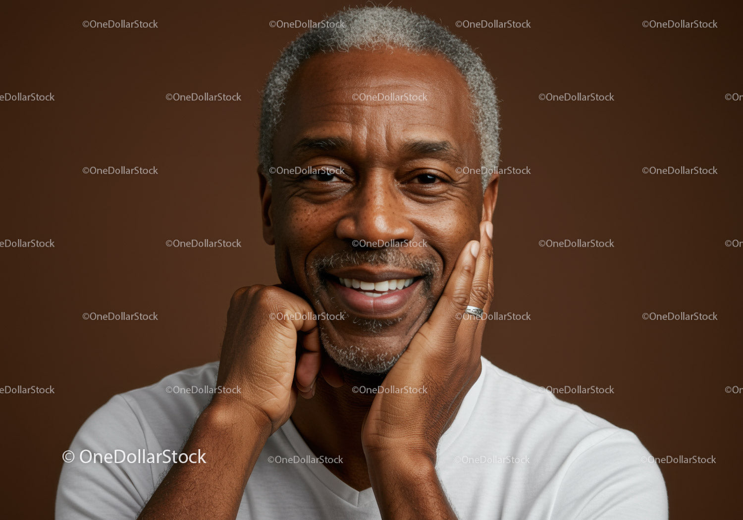 Joyful Elderly Man with Silver Hair Smiling in Studio Portrait