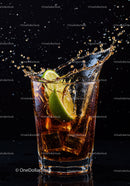 Refreshing lime splash in glass with ice cubes