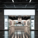 Modern electronics store entrance with sleek displays