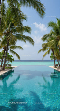 Tropical Paradise with Palm Trees and Infinity Pool by Ocean