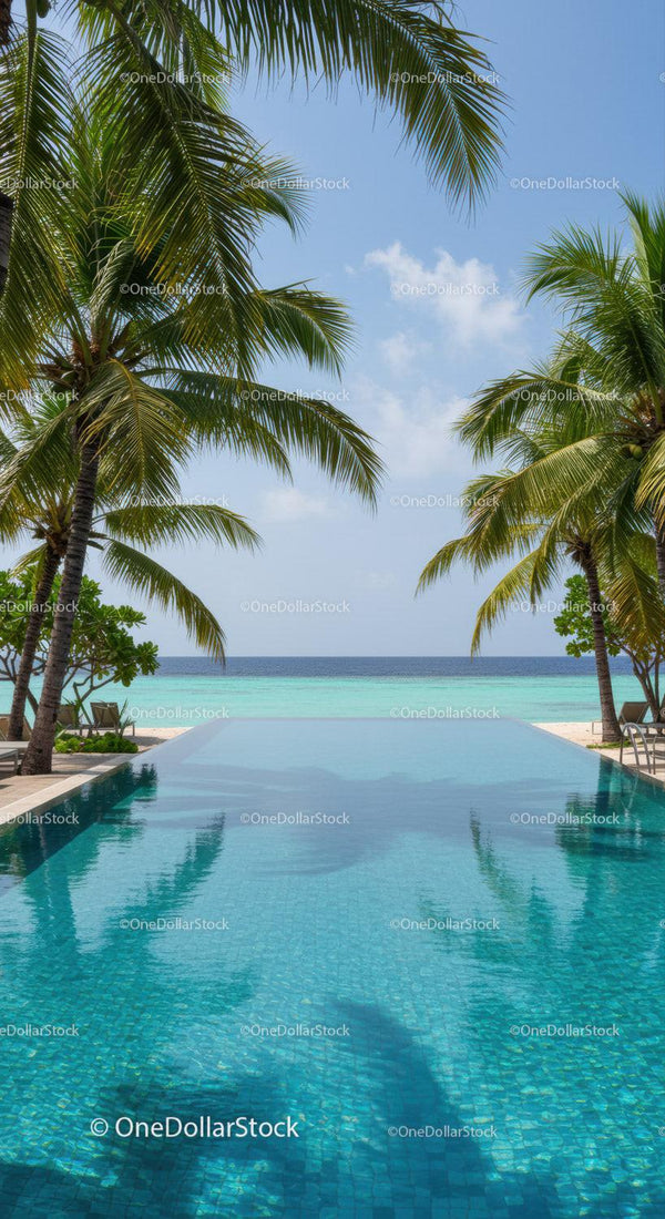 Tropical Paradise with Palm Trees and Infinity Pool by Ocean