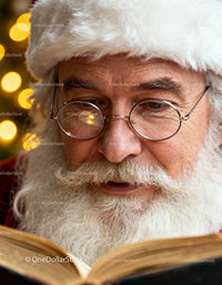 Close-up of Santa Claus Reading a Classic Book