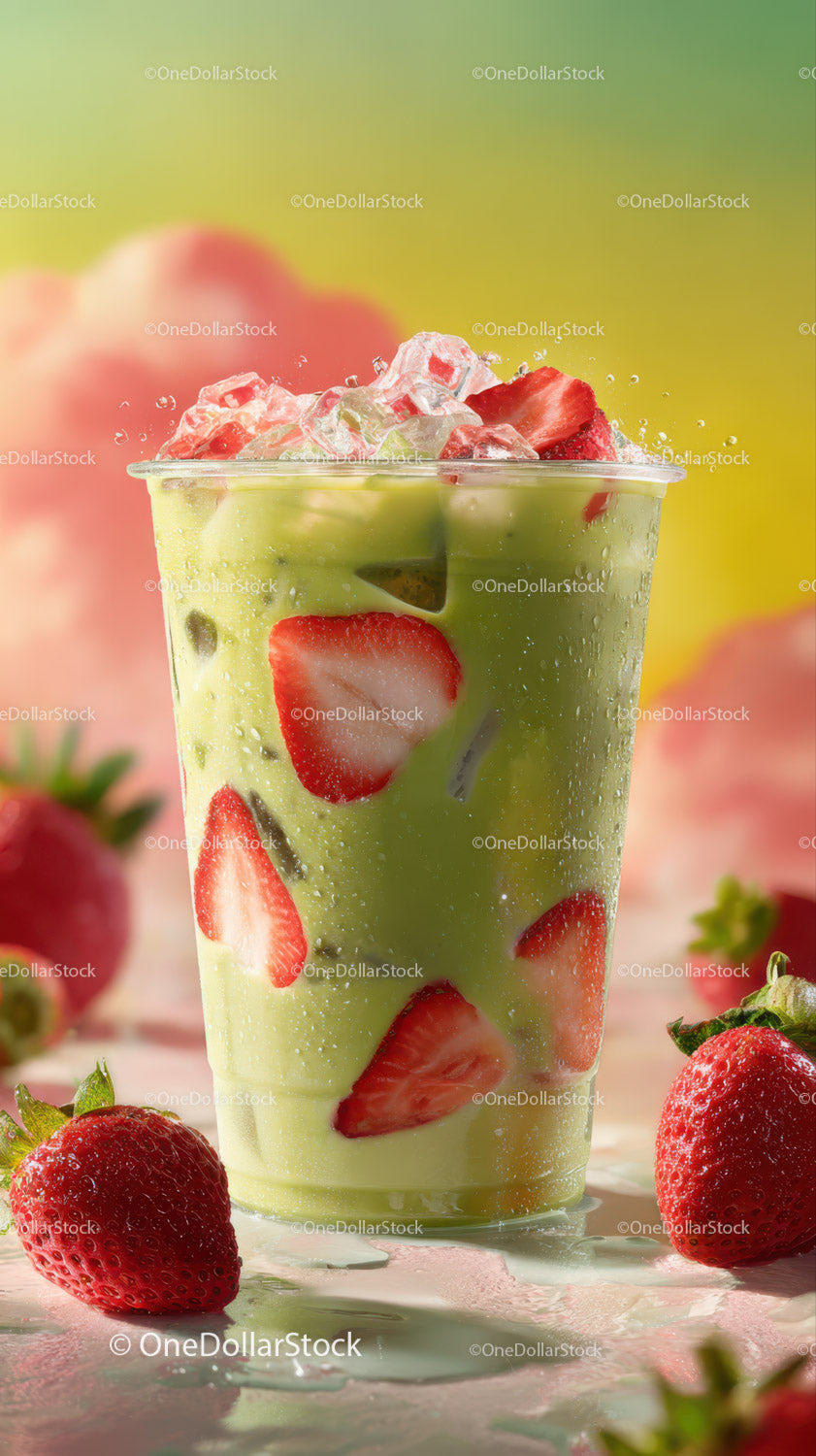 Strawberry and Green Tea Iced Refreshing Summer Drink