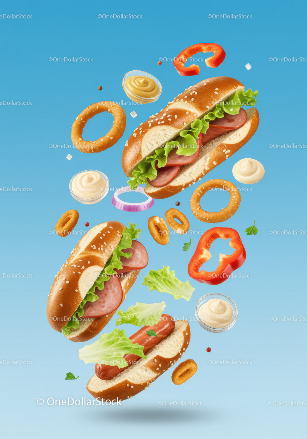 Floating Hot Dogs with Fresh Vegetables and Sauces