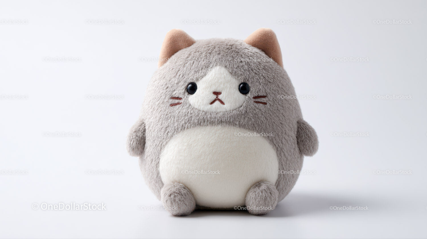 Cute Plush Cat Toy with Large Black Eyes and Pink Nose