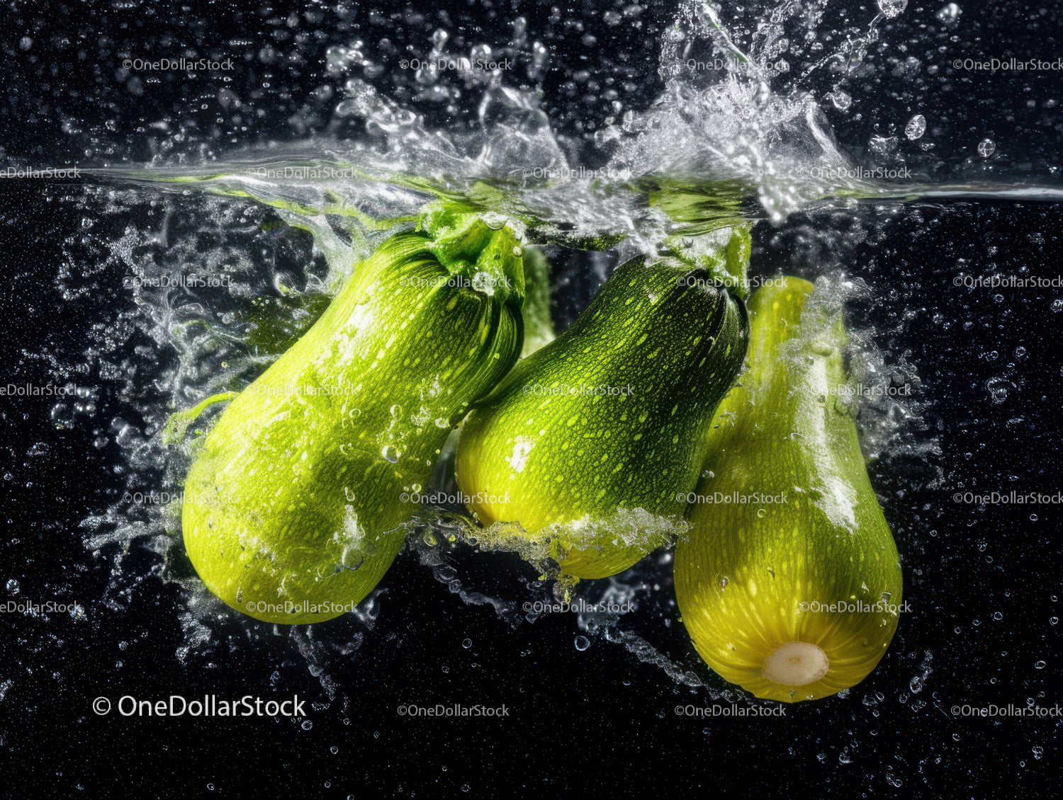 Vibrant Green Zucchini Splash with Water Effect for Food Photography