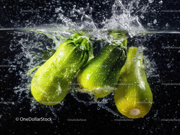Vibrant Green Zucchini Splash with Water Effect for Food Photography
