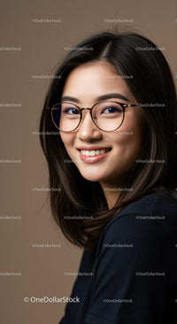 Professional Portrait of a Smiling Woman with Glasses and Trendy Hairstyle