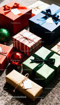 Assortment of Colorful Wrapped Holiday Gift Boxes