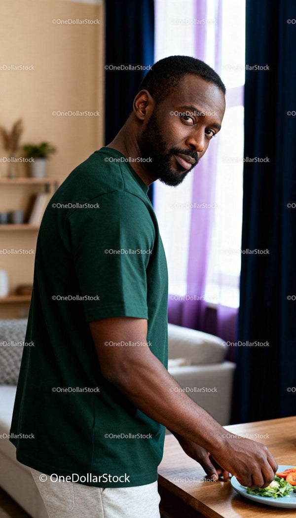 Man Preparing a Fresh Healthy Salad at Home