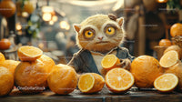 Fantasy Creature Surrounded by Fresh Oranges at Market