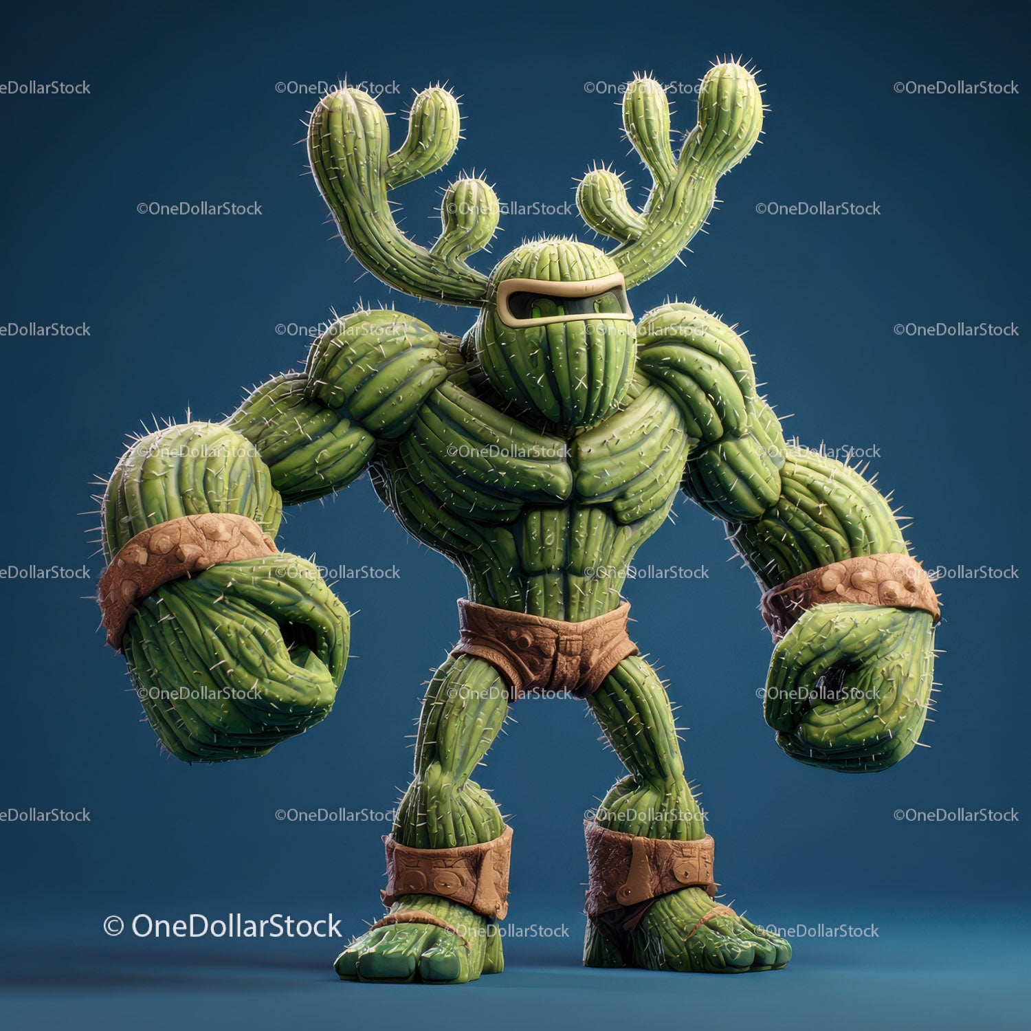 Muscular Cactus Superhero Character with Spiky Green Plant Costume