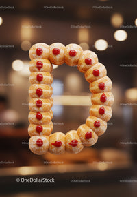 Letter D Made From Jelly-Filled Doughnuts with Red Icing