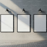 Minimalist blank frames on concrete gallery wall