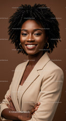 Elegant Black Woman in Beige Blazer Portrait with Confident Smile