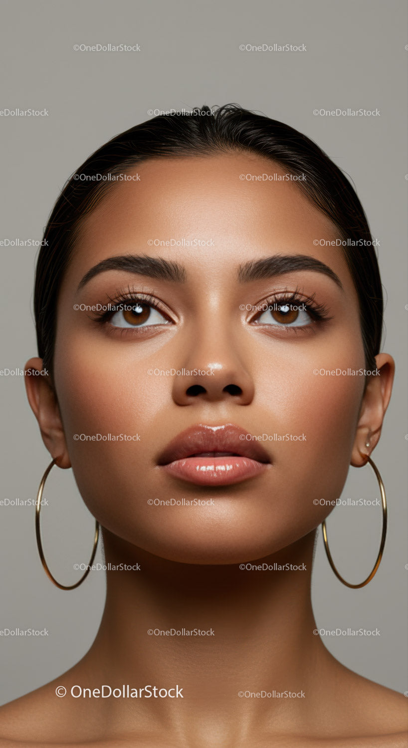 Portrait of a Young Woman with Brown Eyes and Sleek Hair