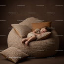 Peaceful toddler sleeping on cozy textured bean bag