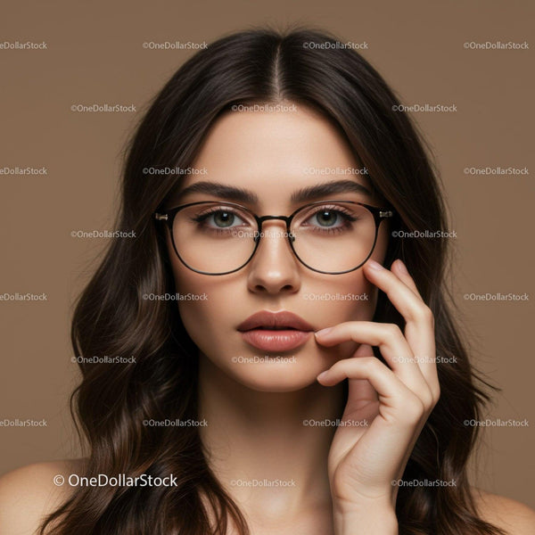 Elegancka kobieta w stylowych okularach i naturalnym makijażu