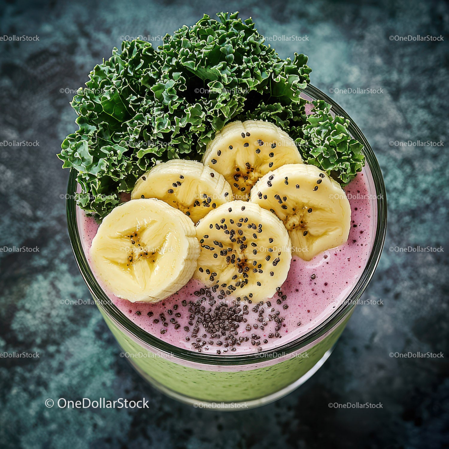 Vibrant Banana and Kale Smoothie with Chia Seeds in a Glass