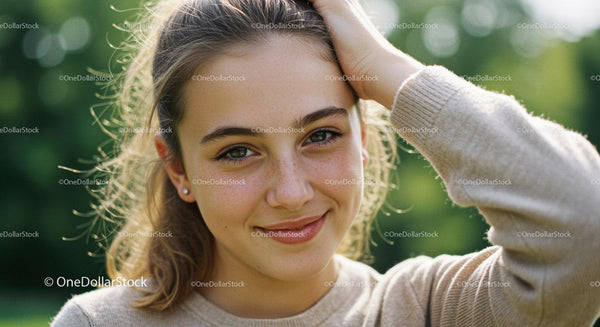 Portrait of a Smiling Young Woman Outdoors in Natural Light