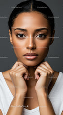 Close-up Portrait of a Beautiful Woman with Flawless Skin and Brown Eyes