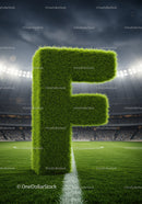 Large Grass Letter F on Football Stadium Field