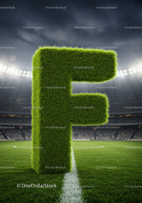 Large Grass Letter F on Football Stadium Field