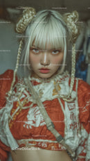 Fashion-forward Young Woman with Braided Hair in Urban Streetwear