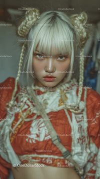 Fashion-forward Young Woman with Braided Hair in Urban Streetwear