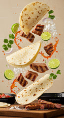 Grilled Beef Pieces and Tortillas with Fresh Ingredients