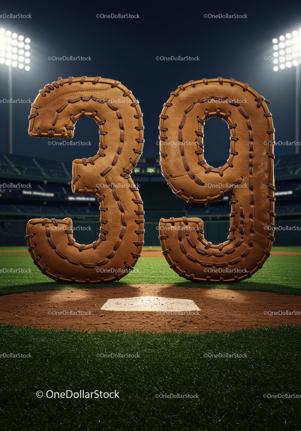 Baseball Glove Styled Number 39 on Stadium Field