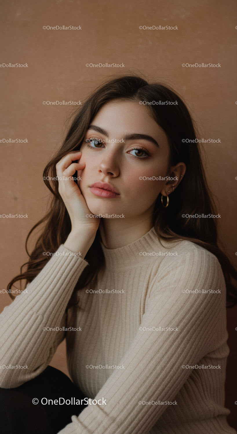 Portrait of a Beautiful Young Woman with Elegant Style